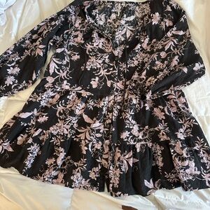 Free People Black and Purple Floral Mini Dress